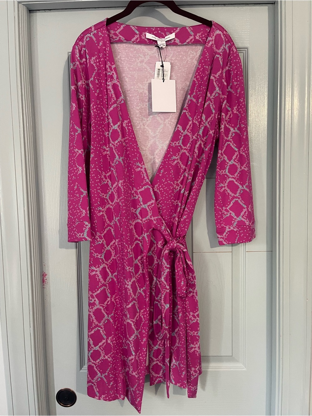 Diane Von Furstenberg Pink Snake Print Long Sleeve Wrap Dress